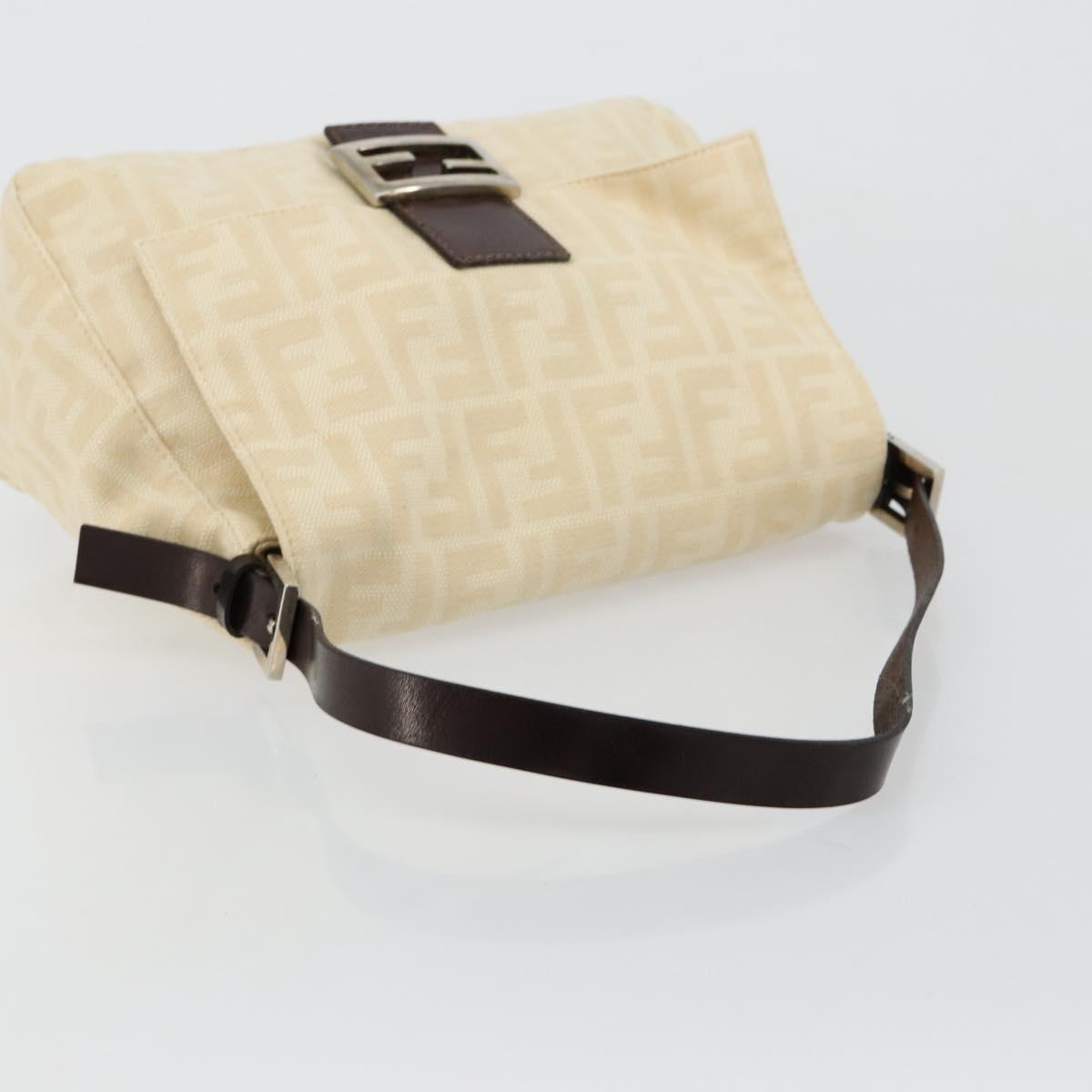 FENDI Zucca Canvas Mamma Baguette Shoulder Bag Beige Silver Auth ep14613A