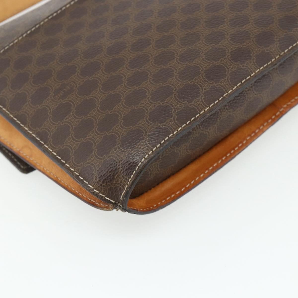 CELINE Macadam Canvas Medallion Shoulder Bag PVC Leather Brown Gold Auth ep14618