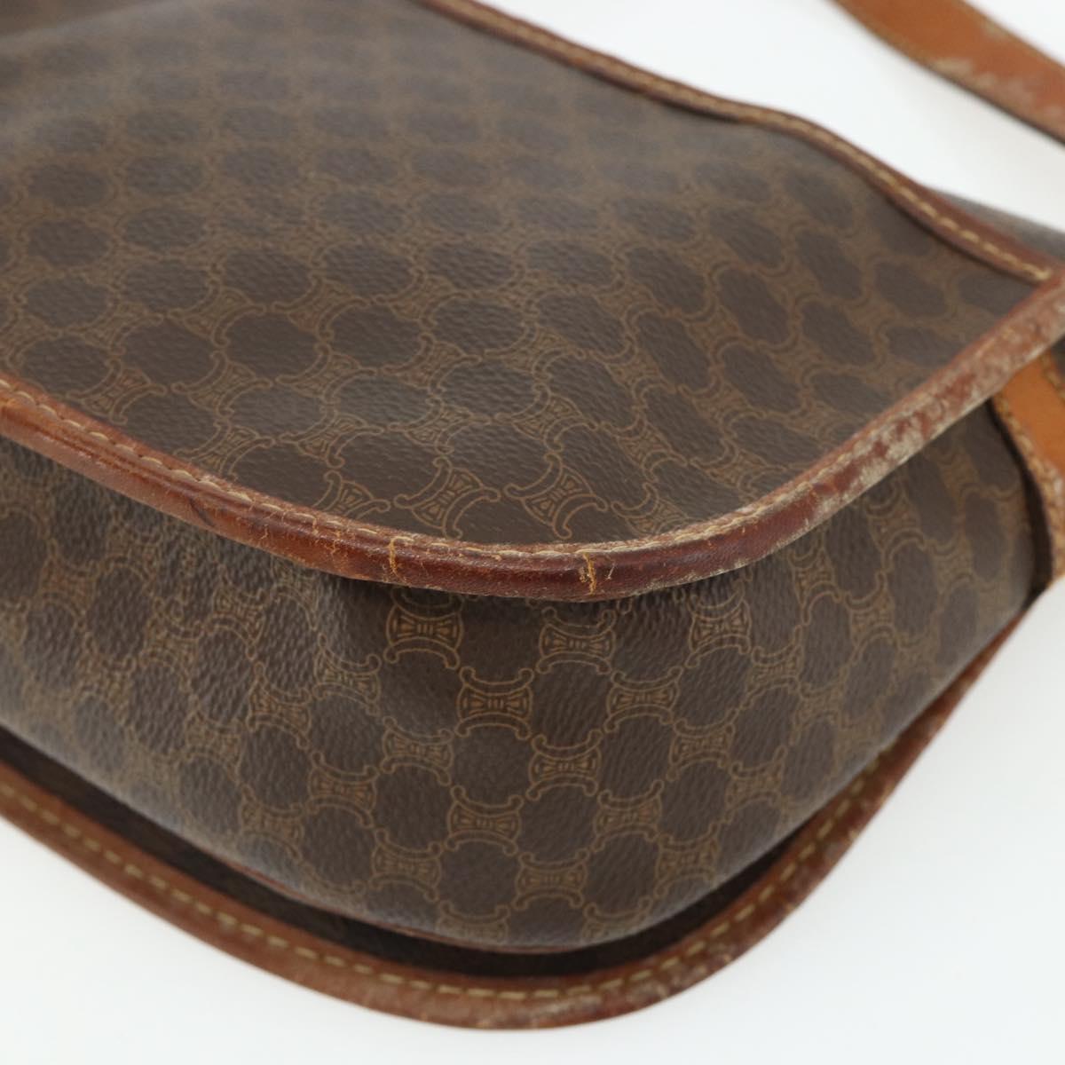 CELINE Macadam Canvas Shoulder Bag PVC Leather Brown Gold Auth ep14625