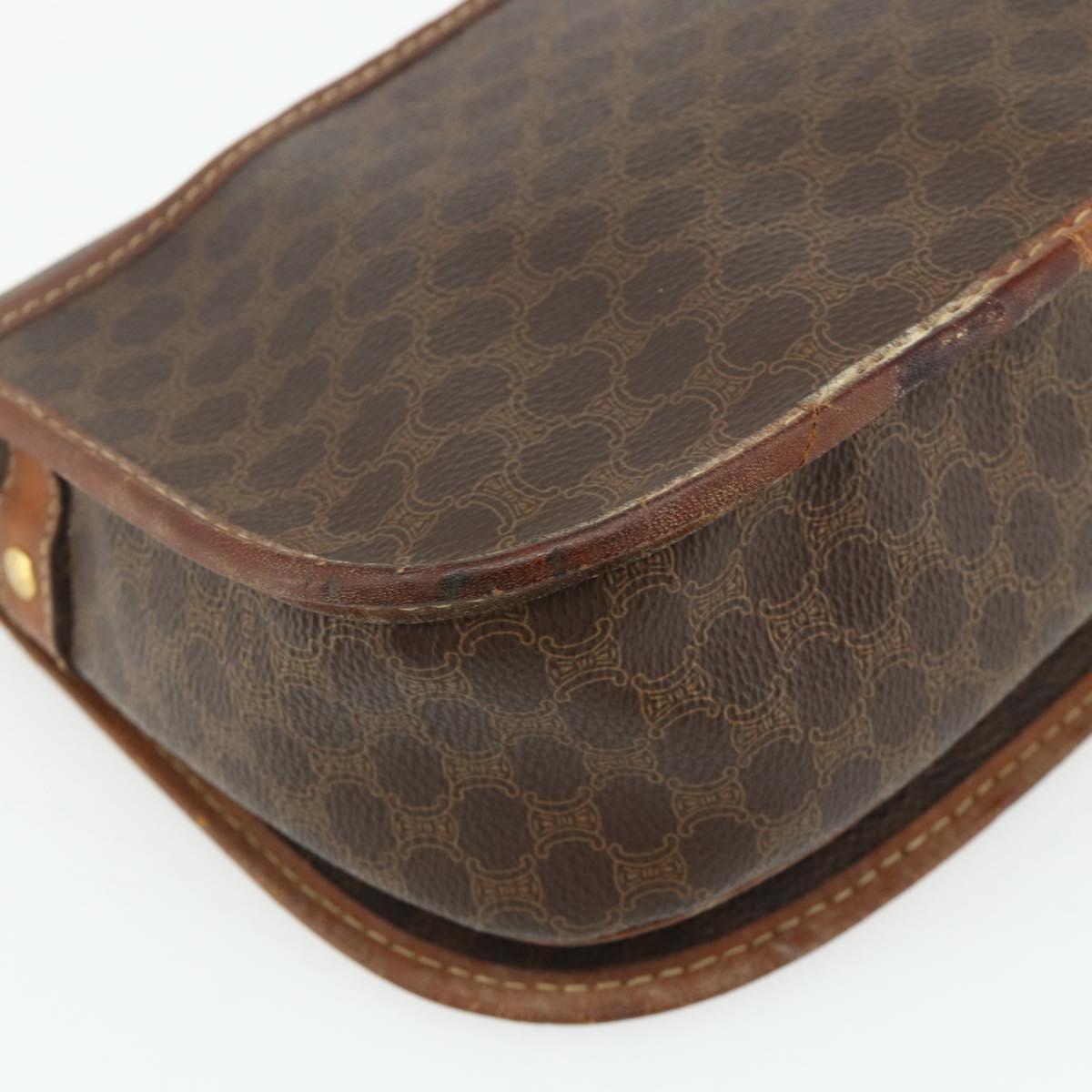 CELINE Macadam Canvas Shoulder Bag PVC Leather Brown Gold Auth ep14625