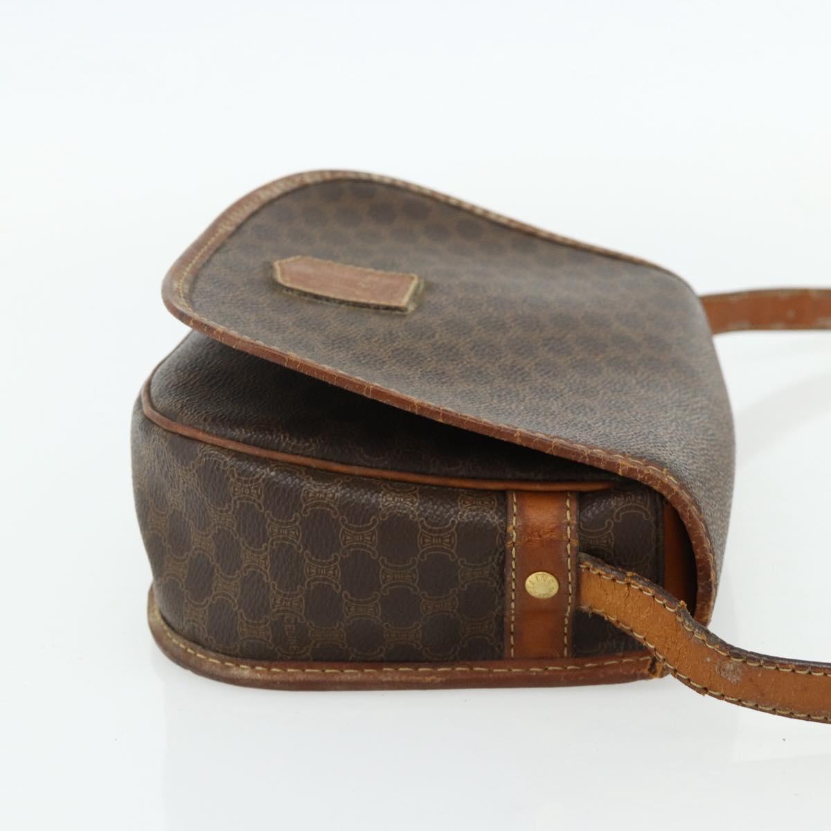 CELINE Macadam Canvas Shoulder Bag PVC Leather Brown Gold Auth ep14625