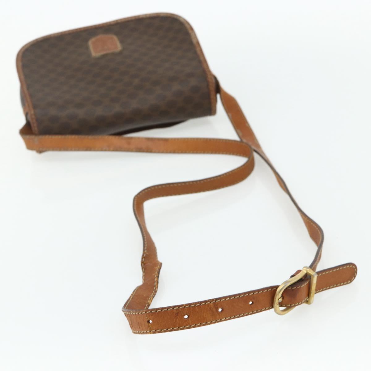 CELINE Macadam Canvas Shoulder Bag PVC Leather Brown Gold Auth ep14625