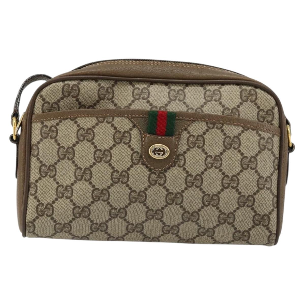 GUCCI GG Supreme Web Sherry Line Bag PVC Beige Gold 116 02 089 Auth ep14626