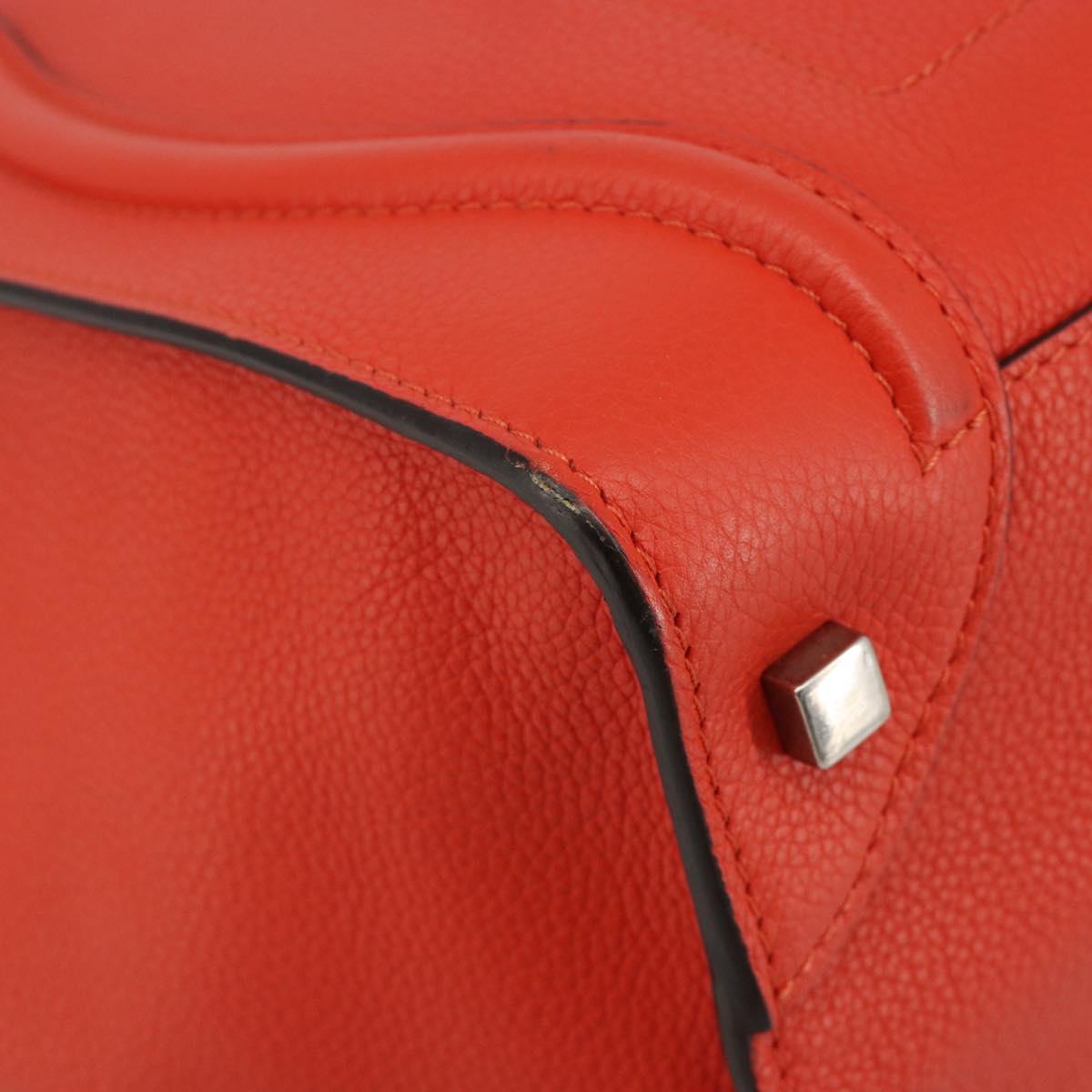 CELINE Luggage Mini Shopper Hand Bag Leather Orange Silver Auth ep14630A
