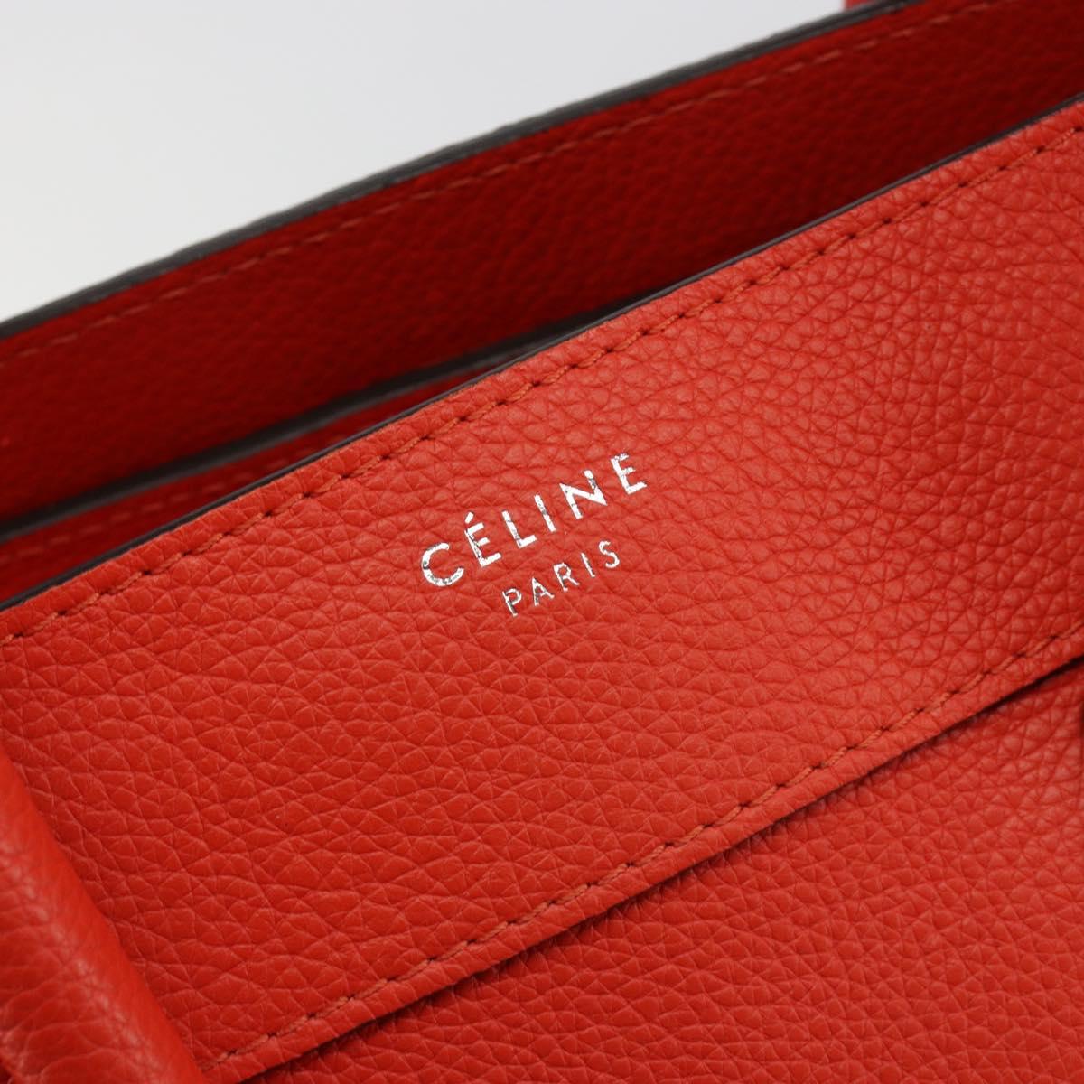 CELINE Luggage Mini Shopper Hand Bag Leather Orange Silver Auth ep14630A