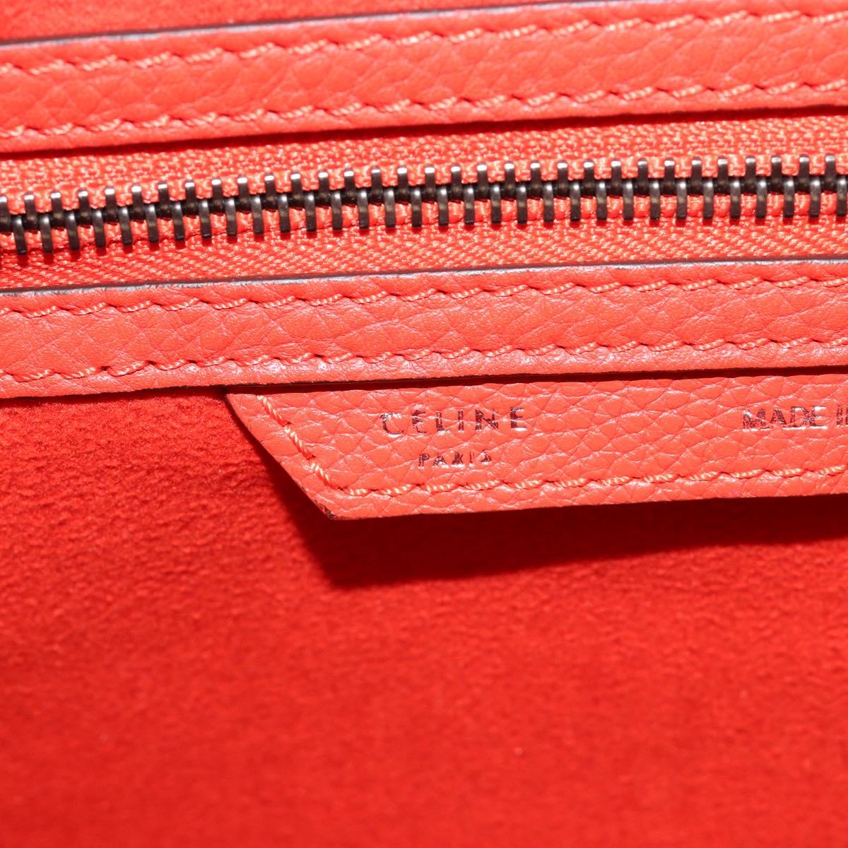 CELINE Luggage Mini Shopper Hand Bag Leather Orange Silver Auth ep14630A