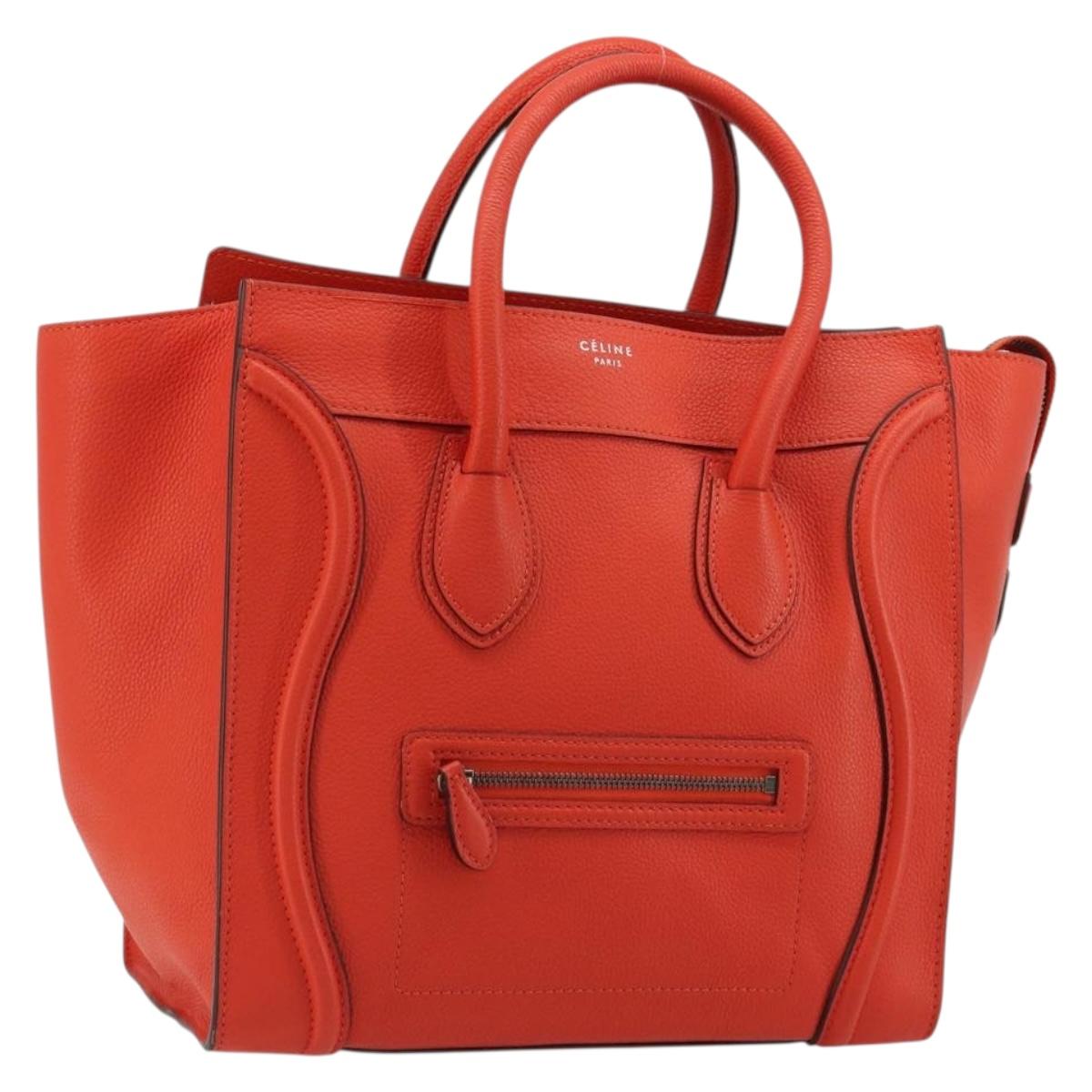 CELINE Luggage Mini Shopper Hand Bag Leather Orange Silver Auth ep14630A