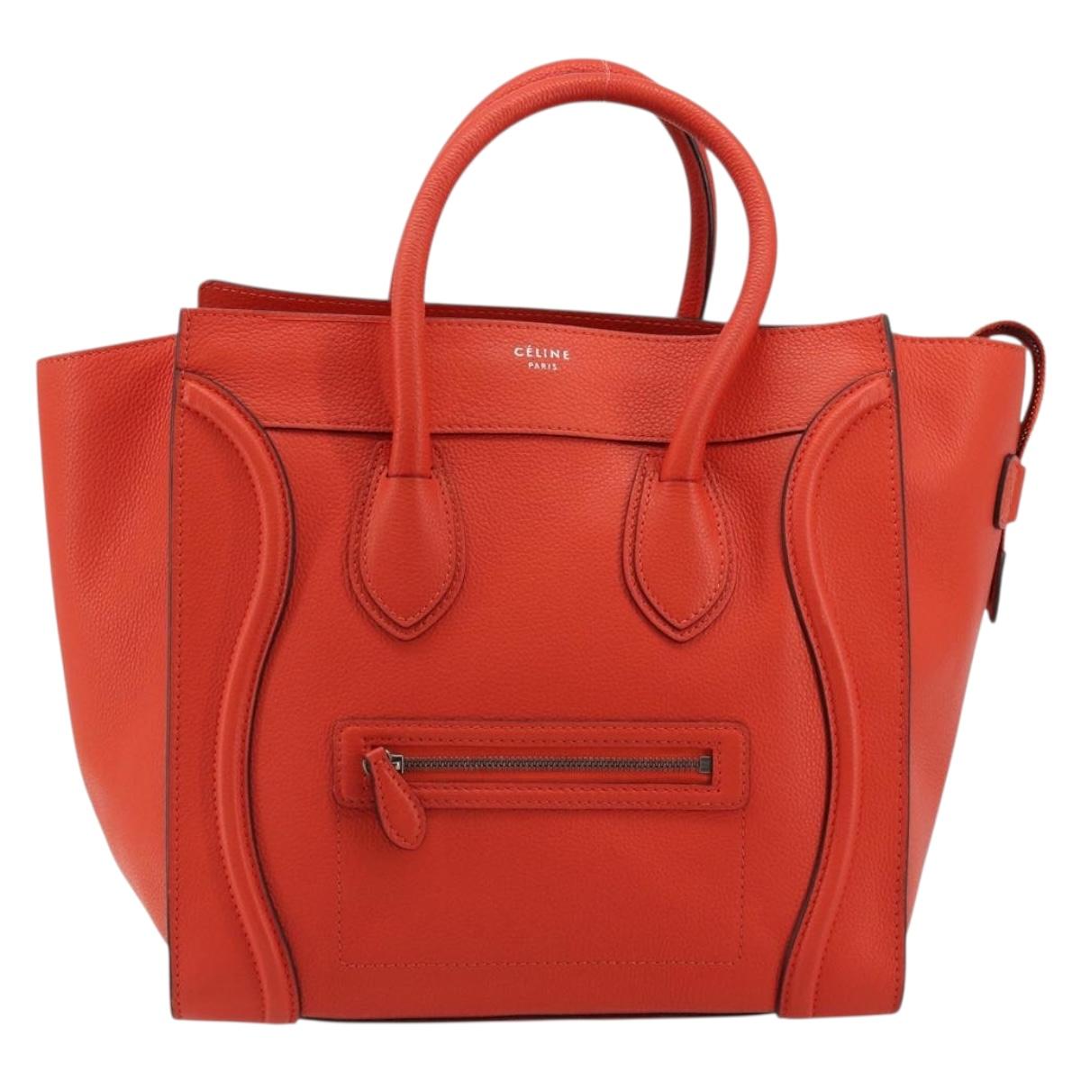 CELINE Luggage Mini Shopper Hand Bag Leather Orange Silver Auth ep14630A