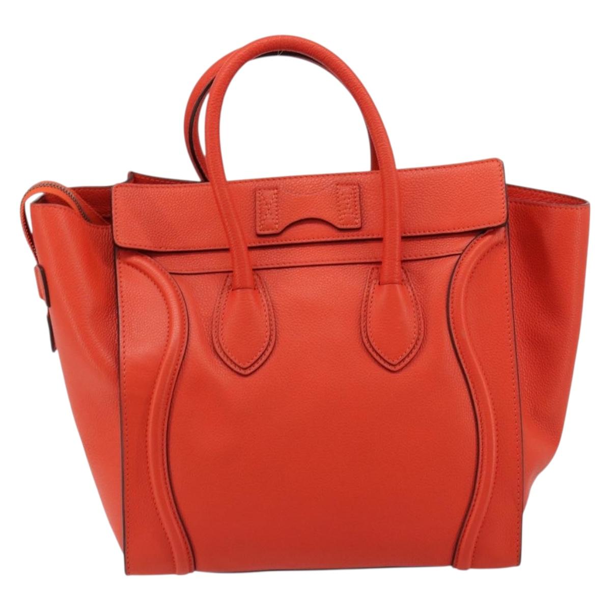 CELINE Luggage Mini Shopper Hand Bag Leather Orange Silver Auth ep14630A
