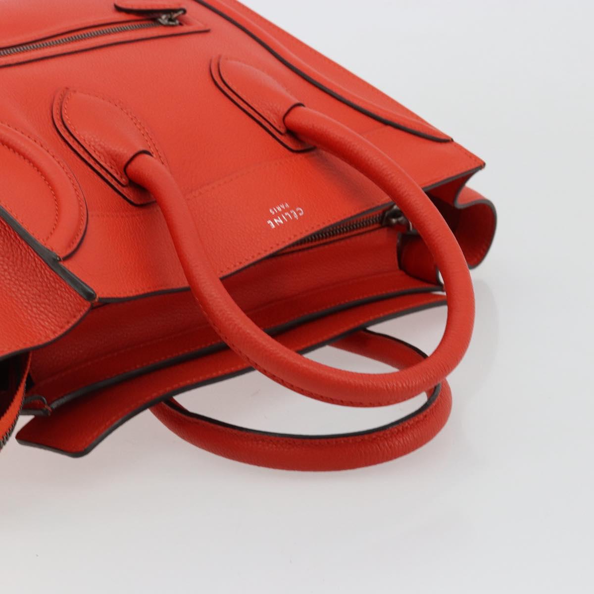 CELINE Luggage Mini Shopper Hand Bag Leather Orange Silver Auth ep14630A