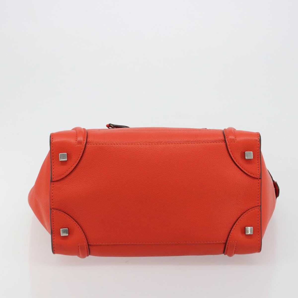 CELINE Luggage Mini Shopper Hand Bag Leather Orange Silver Auth ep14630A