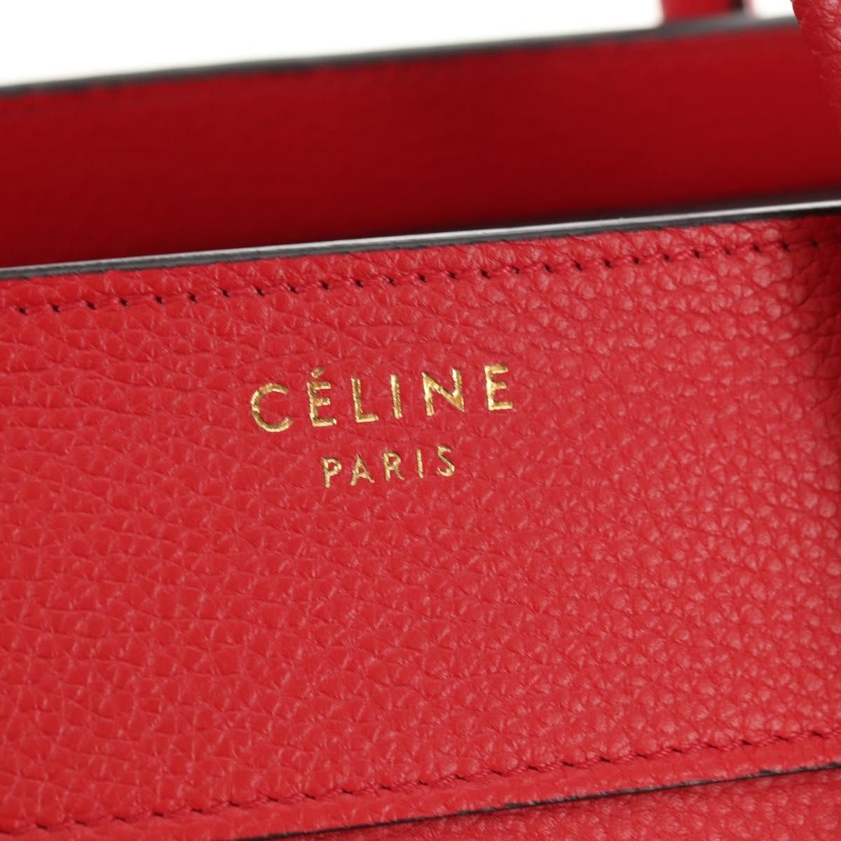 CELINE Luggage Mini Shopper Hand Bag Leather Red Gold Auth ep14631M