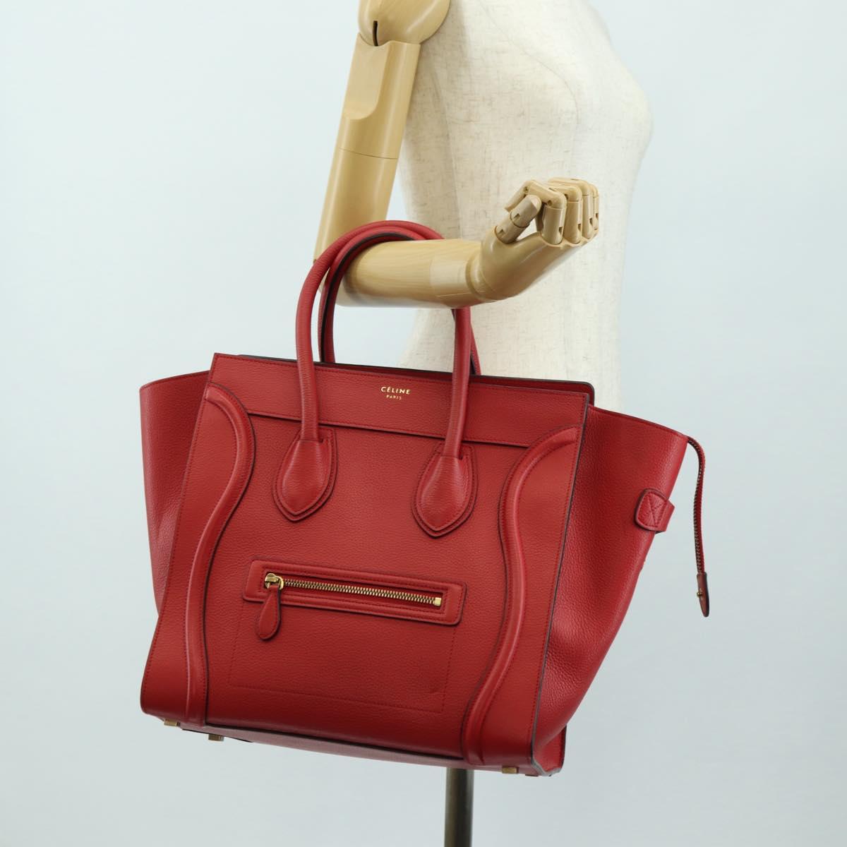 CELINE Luggage Mini Shopper Hand Bag Leather Red Gold Auth ep14631M