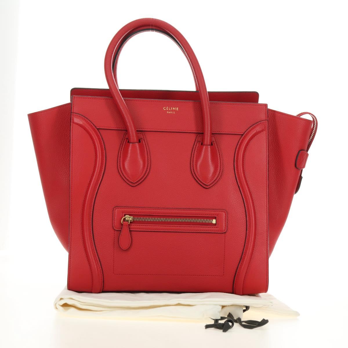 CELINE Luggage Mini Shopper Hand Bag Leather Red Gold Auth ep14631M