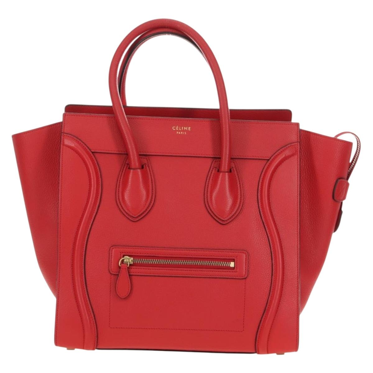 CELINE Luggage Mini Shopper Hand Bag Leather Red Gold Auth ep14631M