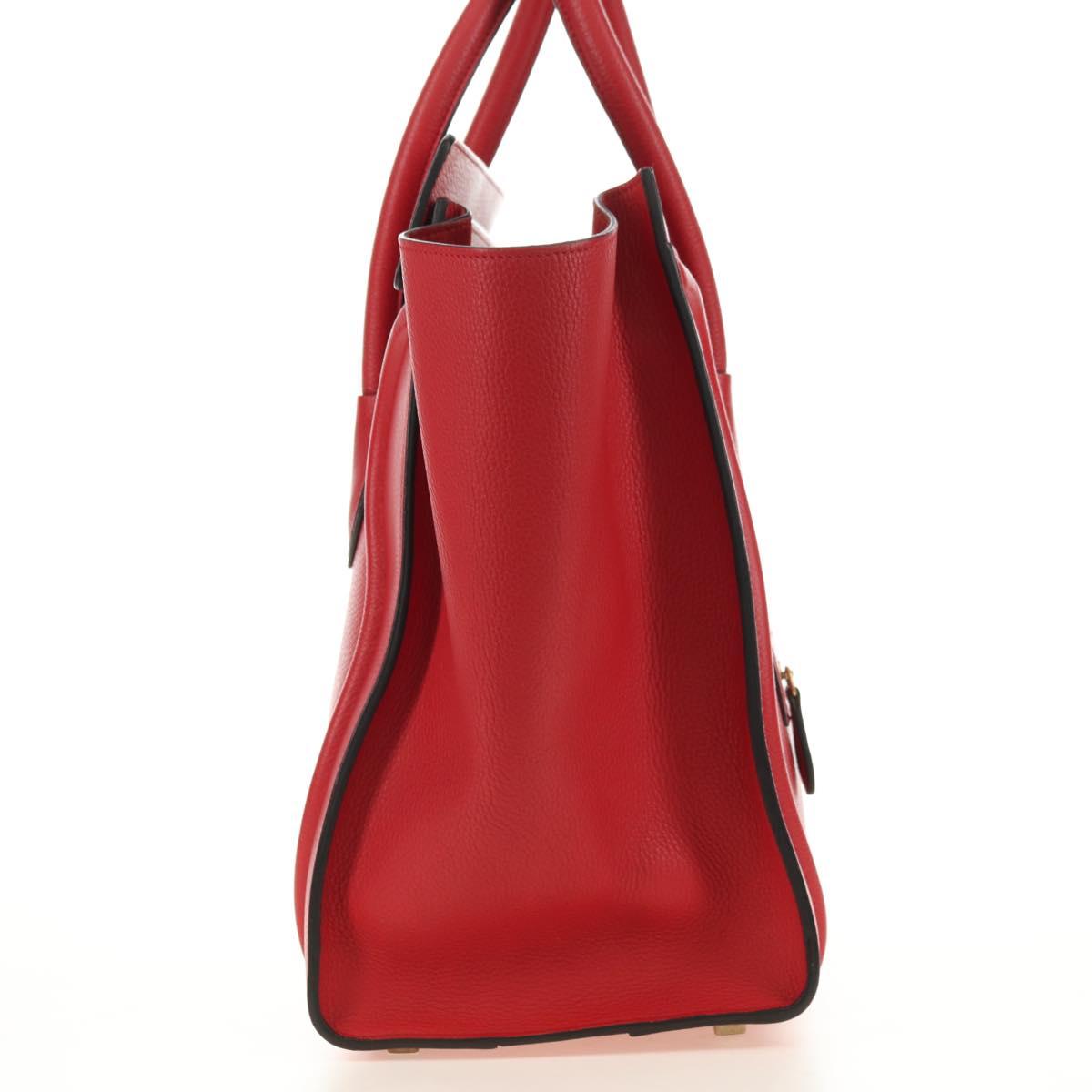 CELINE Luggage Mini Shopper Hand Bag Leather Red Gold Auth ep14631M