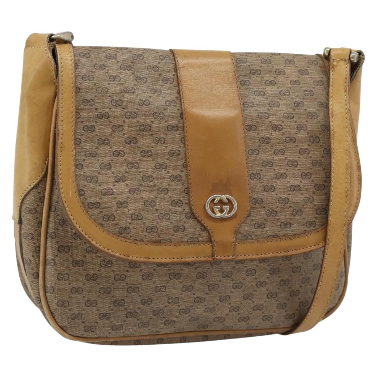 GUCCI Micro GG Supreme Shoulder Bag PVC Beige Gold Auth ep14632