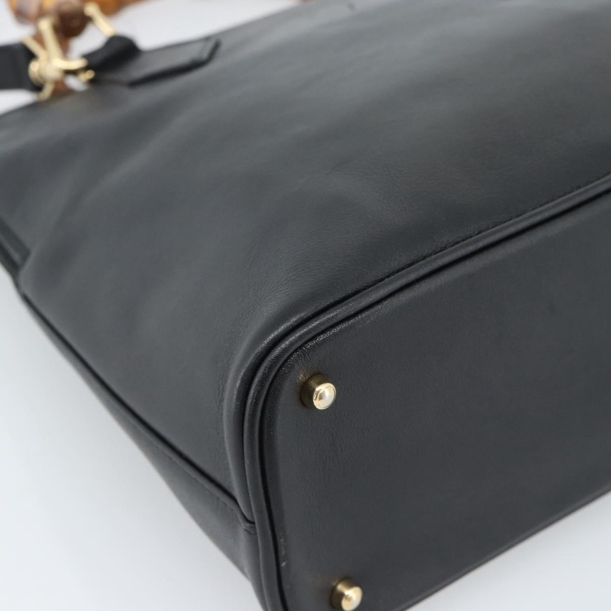 GUCCI Bamboo Hand Bag Leather 2way Black Gold 000 0289 Auth ep14633