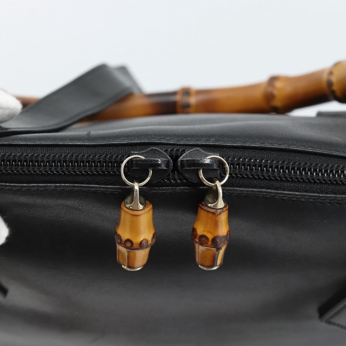 GUCCI Bamboo Hand Bag Leather 2way Black Gold 000 0289 Auth ep14633