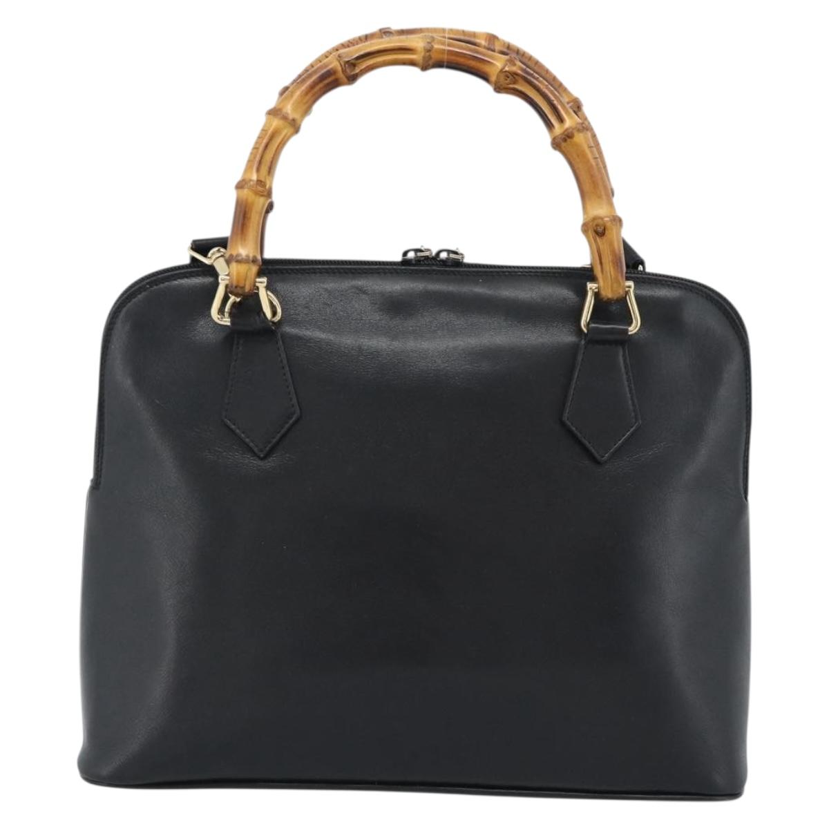 GUCCI Bamboo Hand Bag Leather 2way Black Gold 000 0289 Auth ep14633