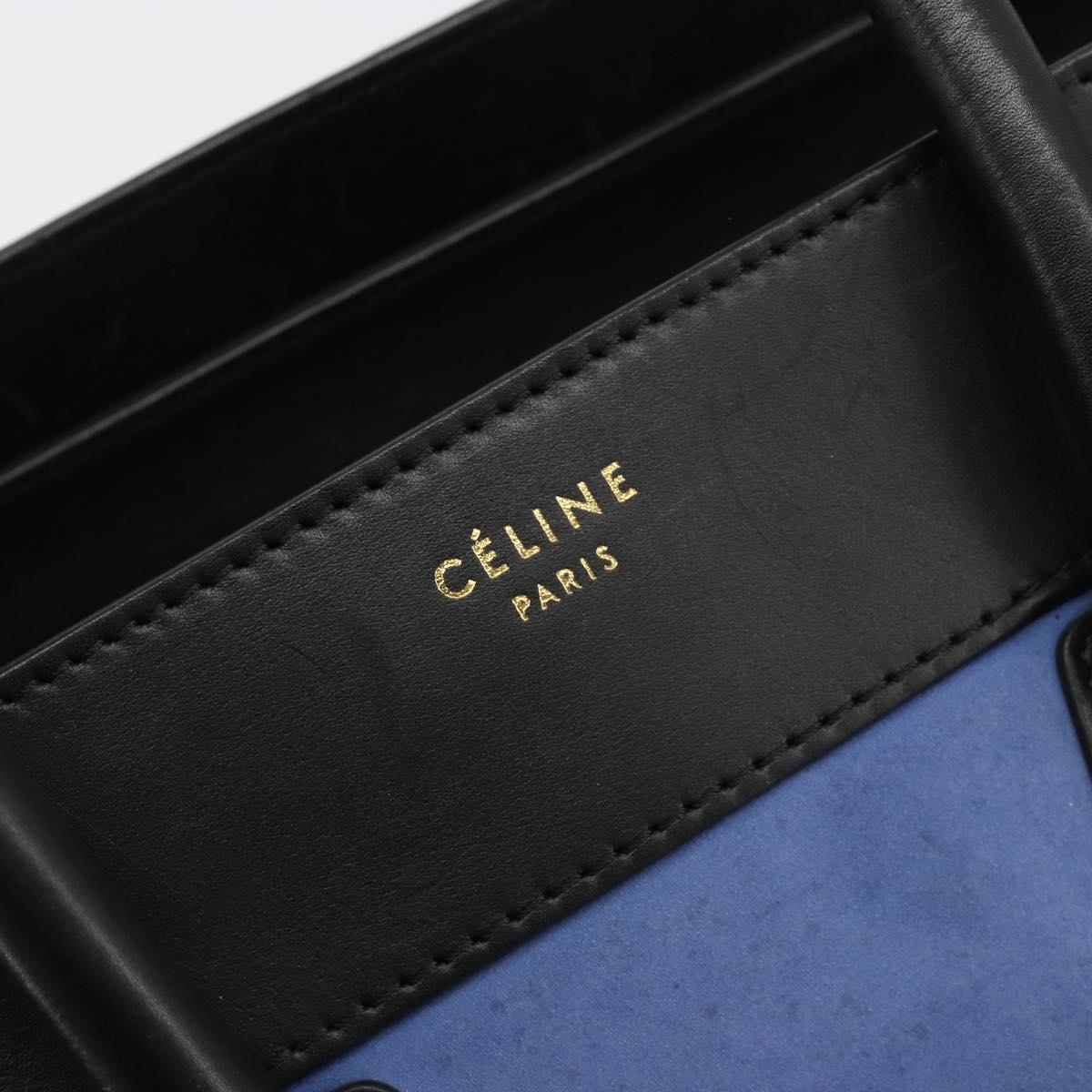 CELINE Luggage Mini Shopper Hand Bag Suede Light Blue Gold Auth ep14637A