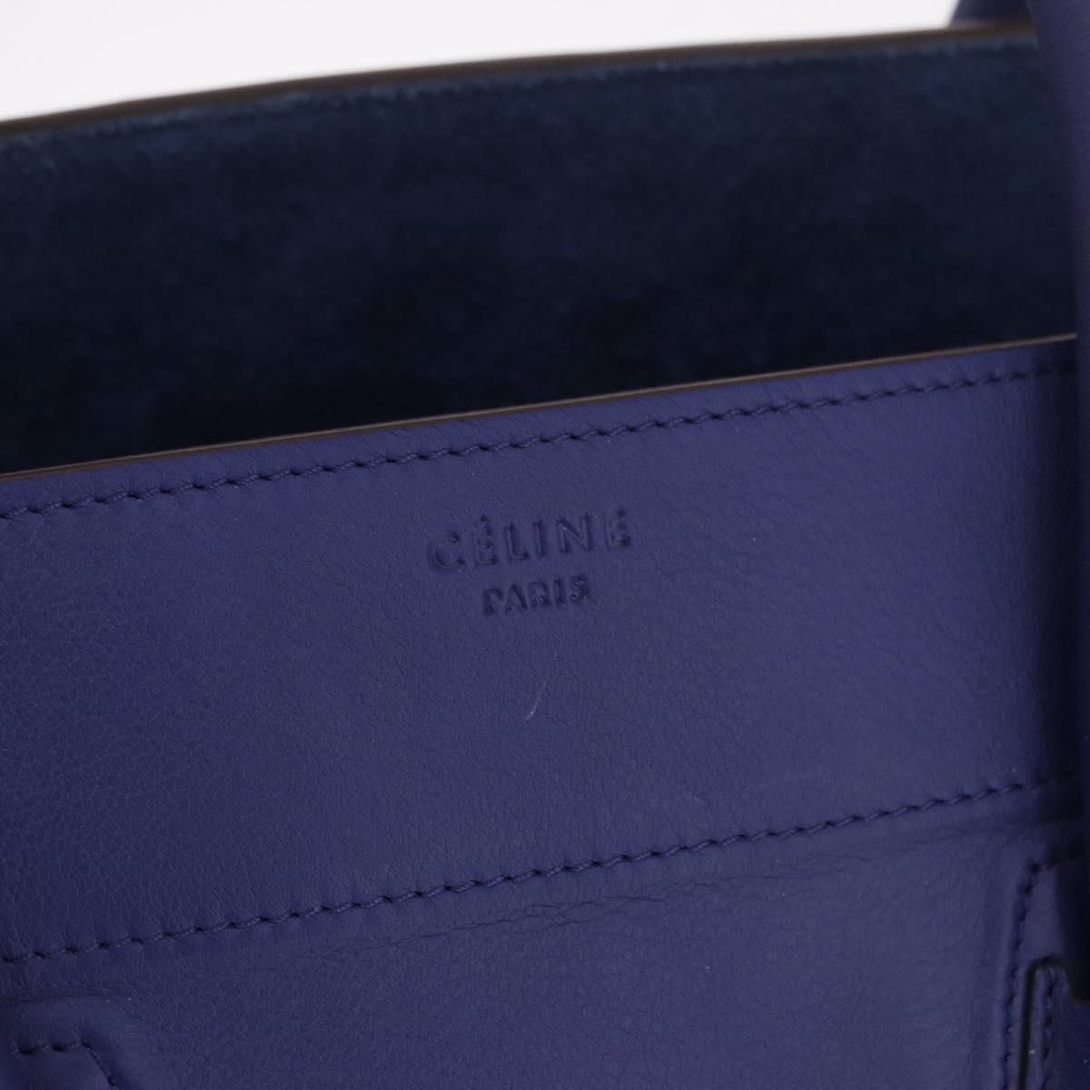 CELINE Luggage Phantom Hand Bag Leather Blue Silver Auth ep14638A