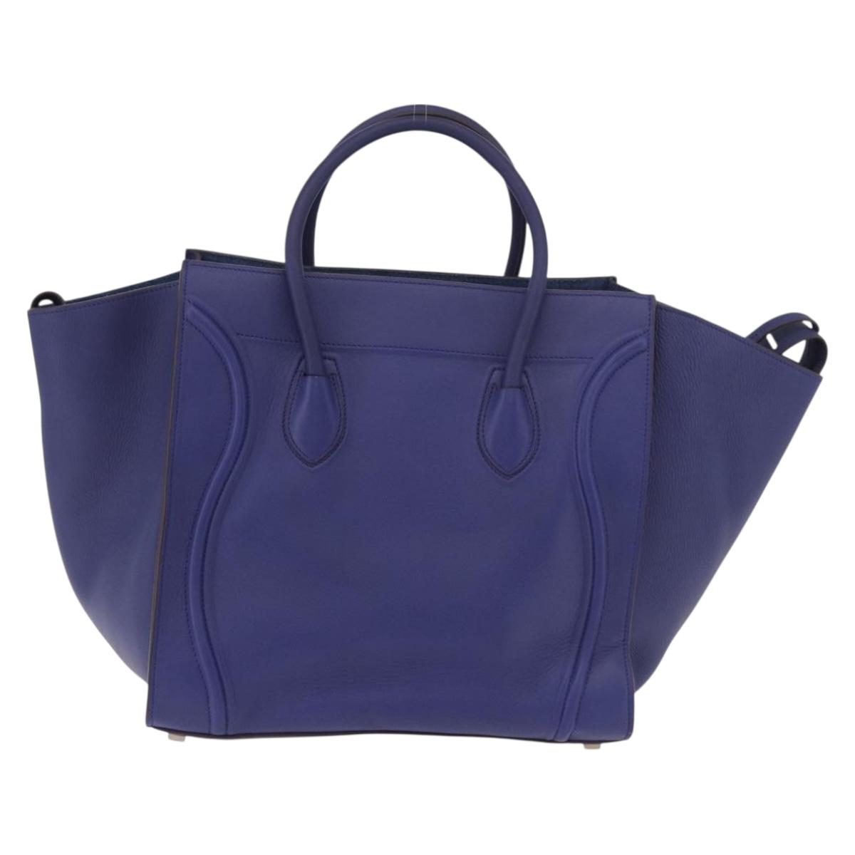 CELINE Luggage Phantom Hand Bag Leather Blue Silver Auth ep14638A