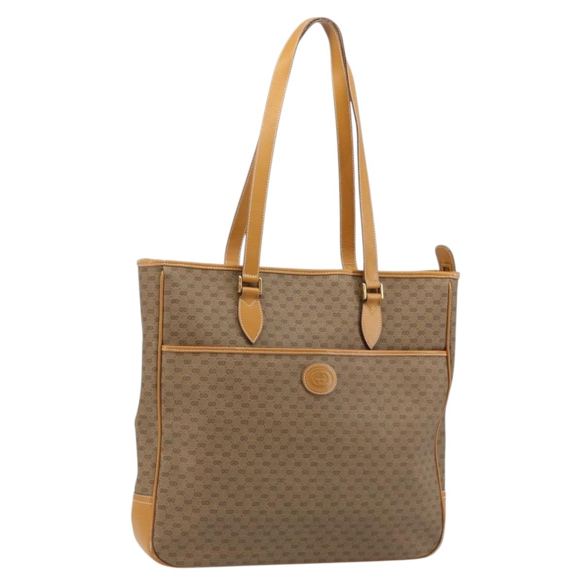GUCCI Micro GG Supreme Tote Bag PVC Beige Gold Auth ep14645