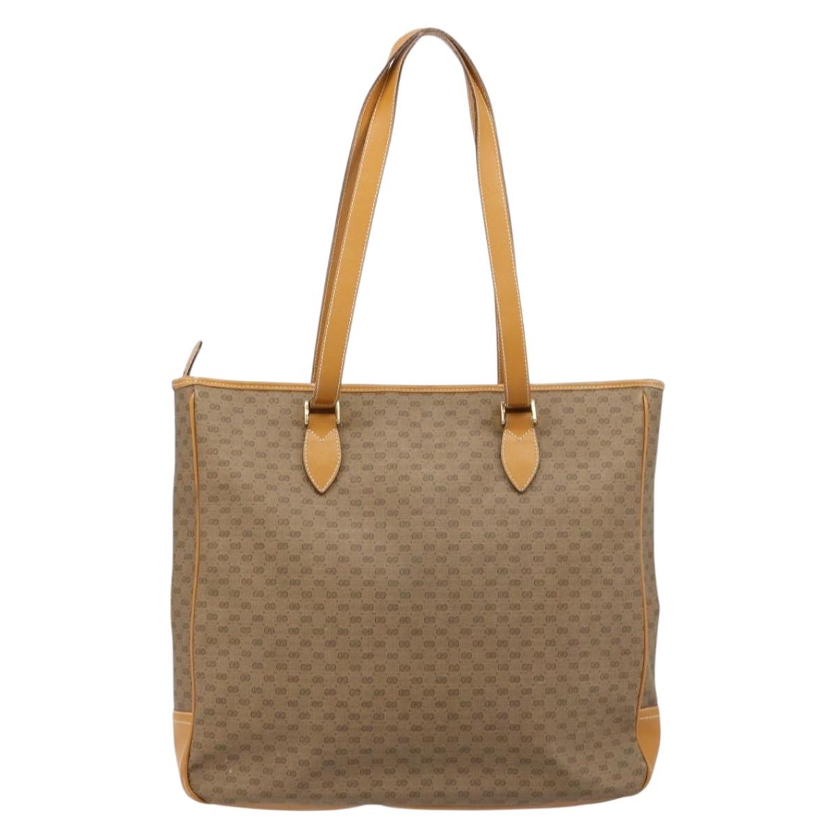 GUCCI Micro GG Supreme Tote Bag PVC Beige Gold Auth ep14645