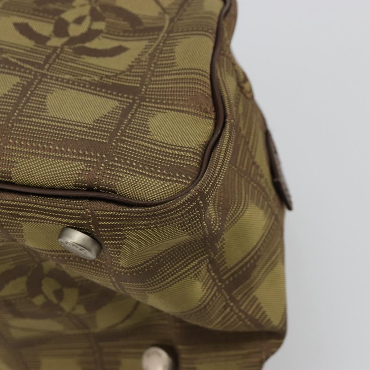 CHANEL New Travel Line Hand Bag Canvas Khaki Silver CC Auth ep14646A