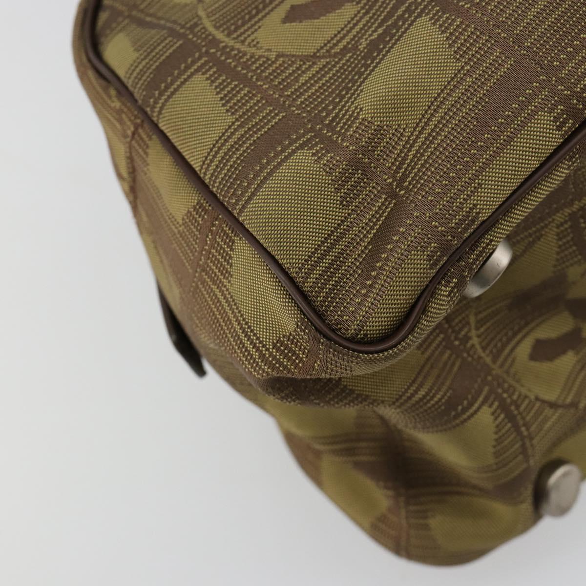 CHANEL New Travel Line Hand Bag Canvas Khaki Silver CC Auth ep14646A
