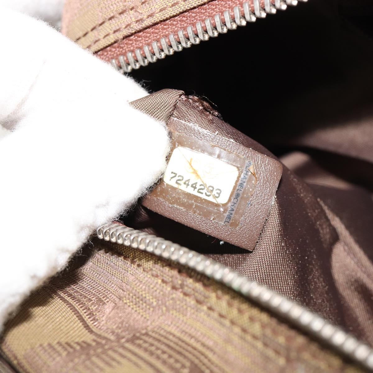 CHANEL New Travel Line Hand Bag Canvas Khaki Silver CC Auth ep14646A