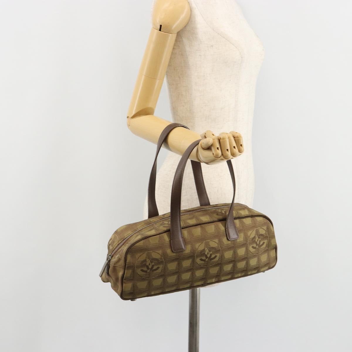 CHANEL New Travel Line Hand Bag Canvas Khaki Silver CC Auth ep14646A