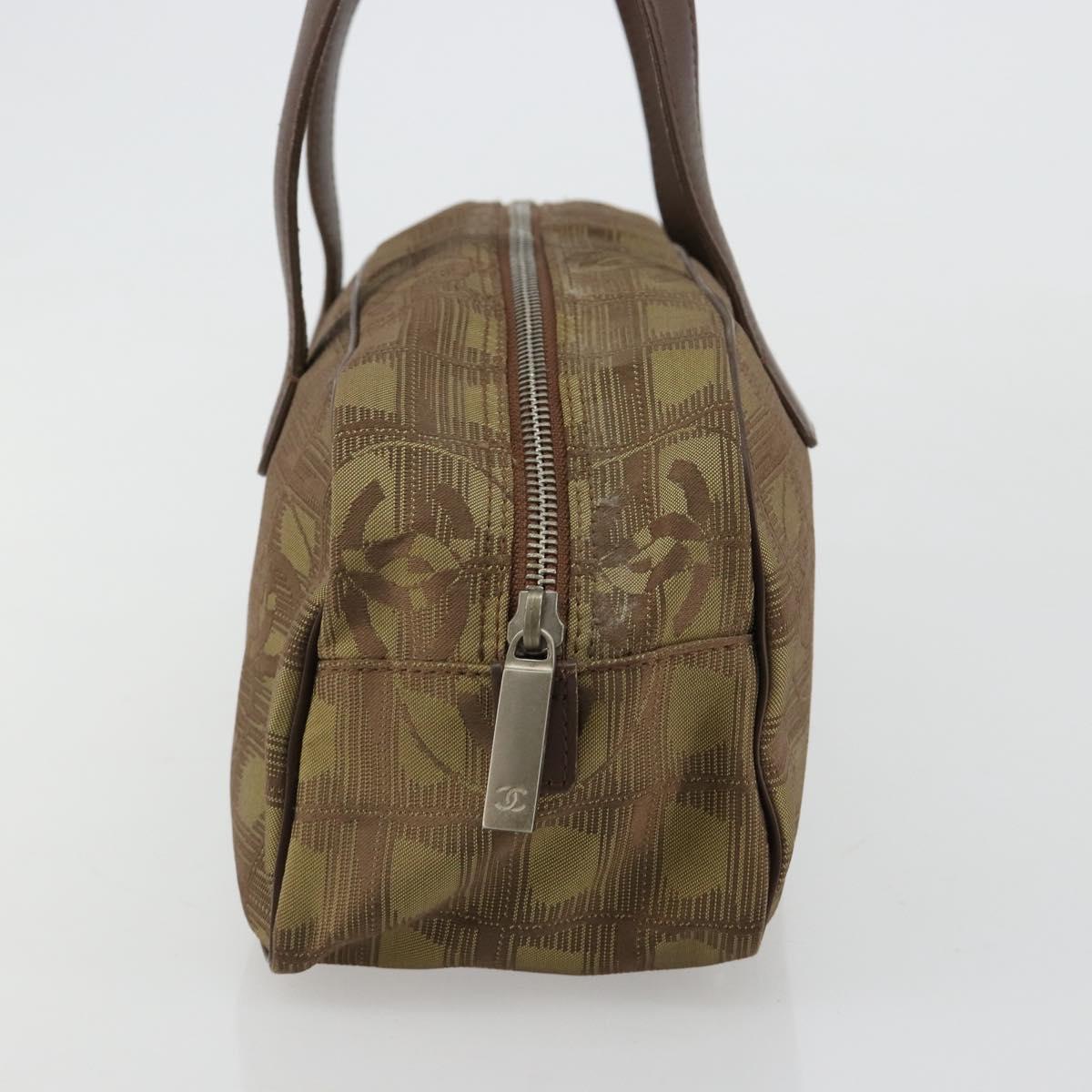CHANEL New Travel Line Hand Bag Canvas Khaki Silver CC Auth ep14646A