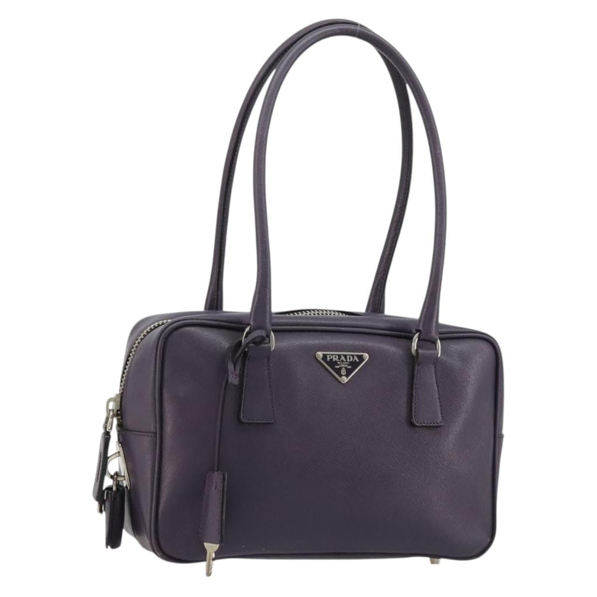 PRADA Hand Bag Safiano Leather Purple Silver Auth ep14648A