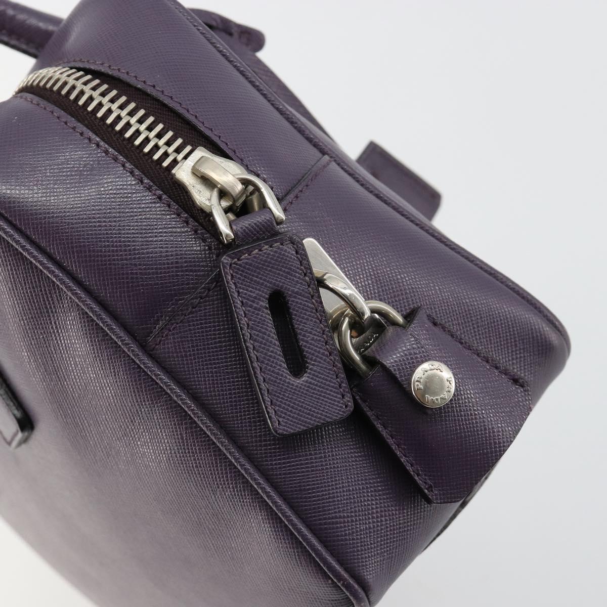 PRADA Hand Bag Safiano Leather Purple Silver Auth ep14648A