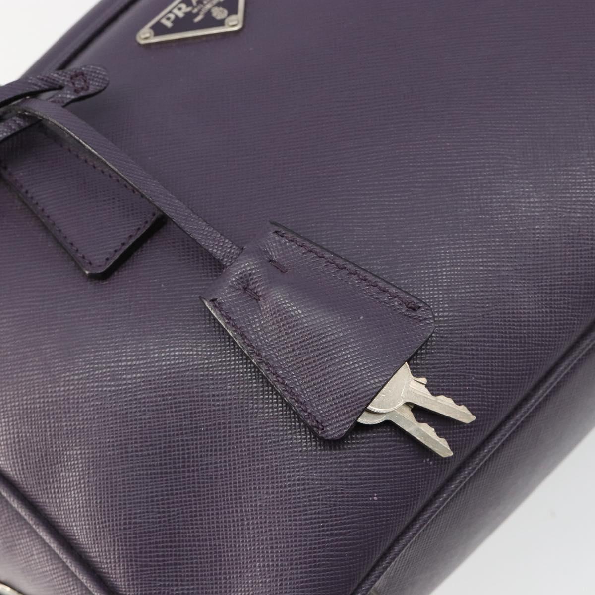 PRADA Hand Bag Safiano Leather Purple Silver Auth ep14648A