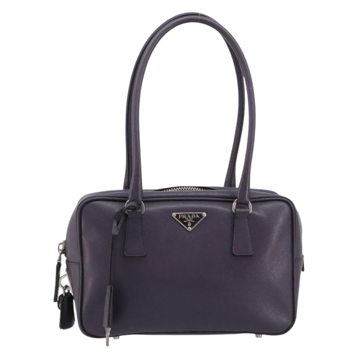 PRADA Hand Bag Safiano Leather Purple Silver Auth ep14648A