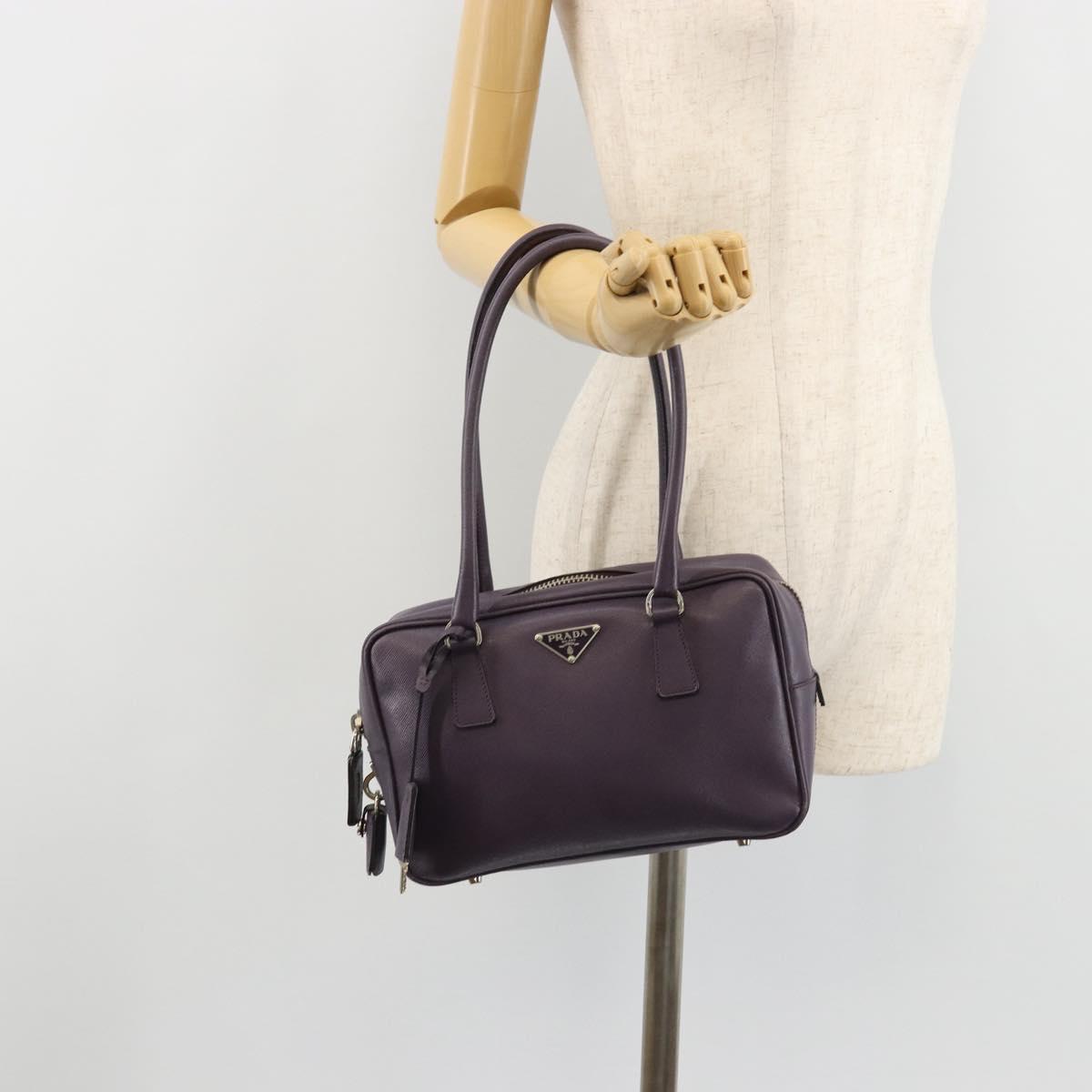 PRADA Hand Bag Safiano Leather Purple Silver Auth ep14648A