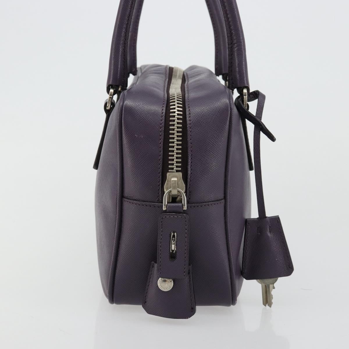 PRADA Hand Bag Safiano Leather Purple Silver Auth ep14648A