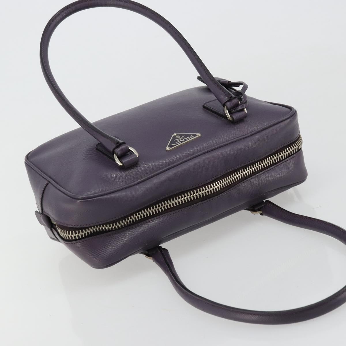 PRADA Hand Bag Safiano Leather Purple Silver Auth ep14648A