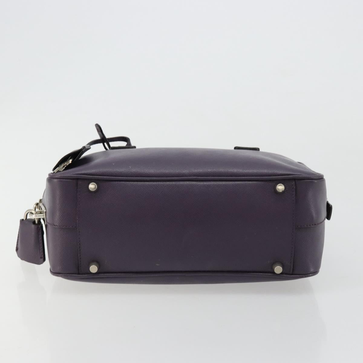 PRADA Hand Bag Safiano Leather Purple Silver Auth ep14648A