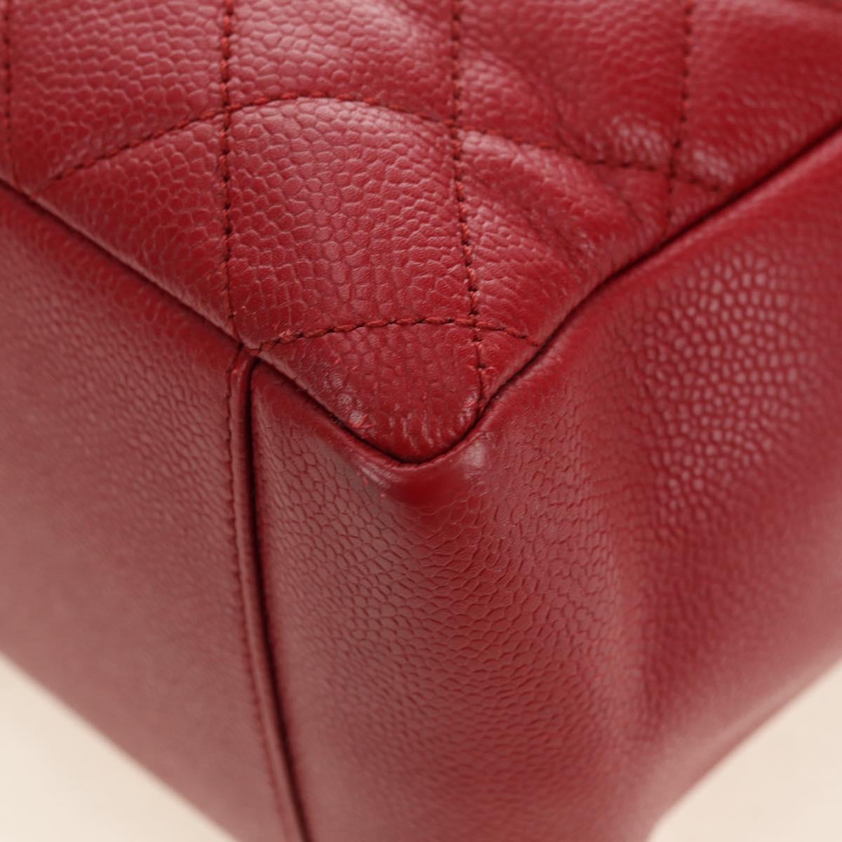 CHANEL GST Matelasse Chain Tote Bag Caviar Skin Red Silver CC Auth ep14654V