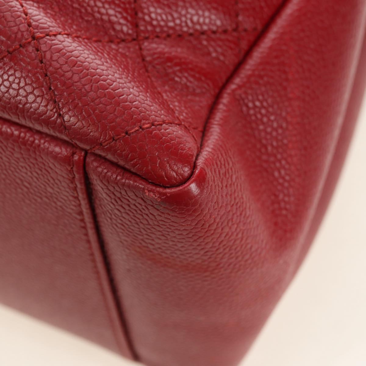 CHANEL GST Matelasse Chain Tote Bag Caviar Skin Red Silver CC Auth ep14654V