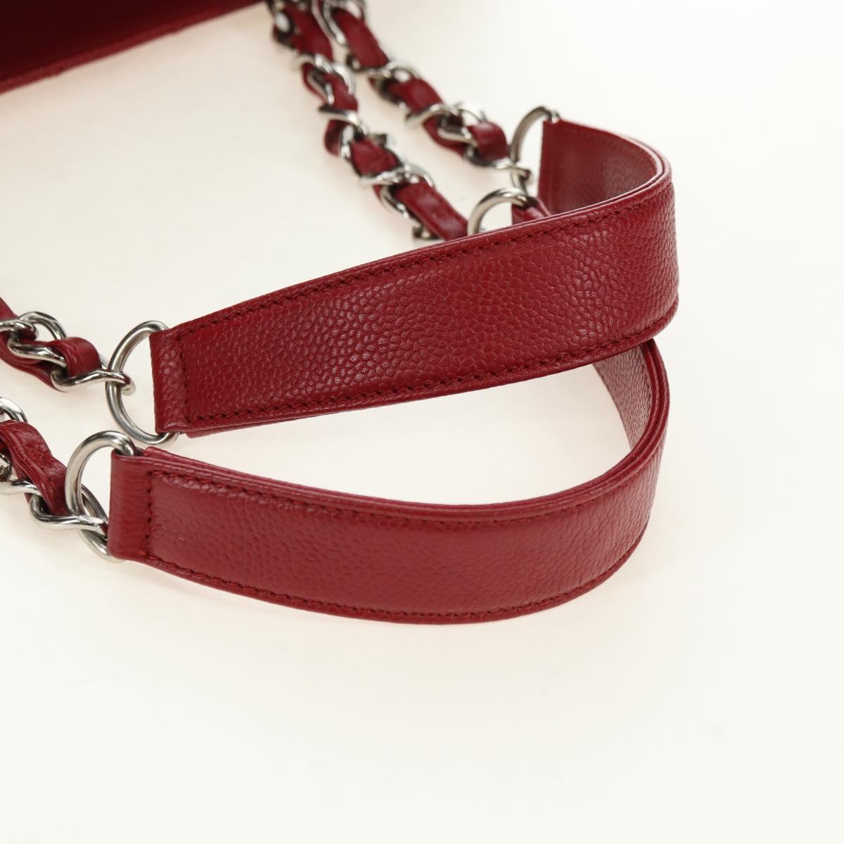 CHANEL GST Matelasse Chain Tote Bag Caviar Skin Red Silver CC Auth ep14654V