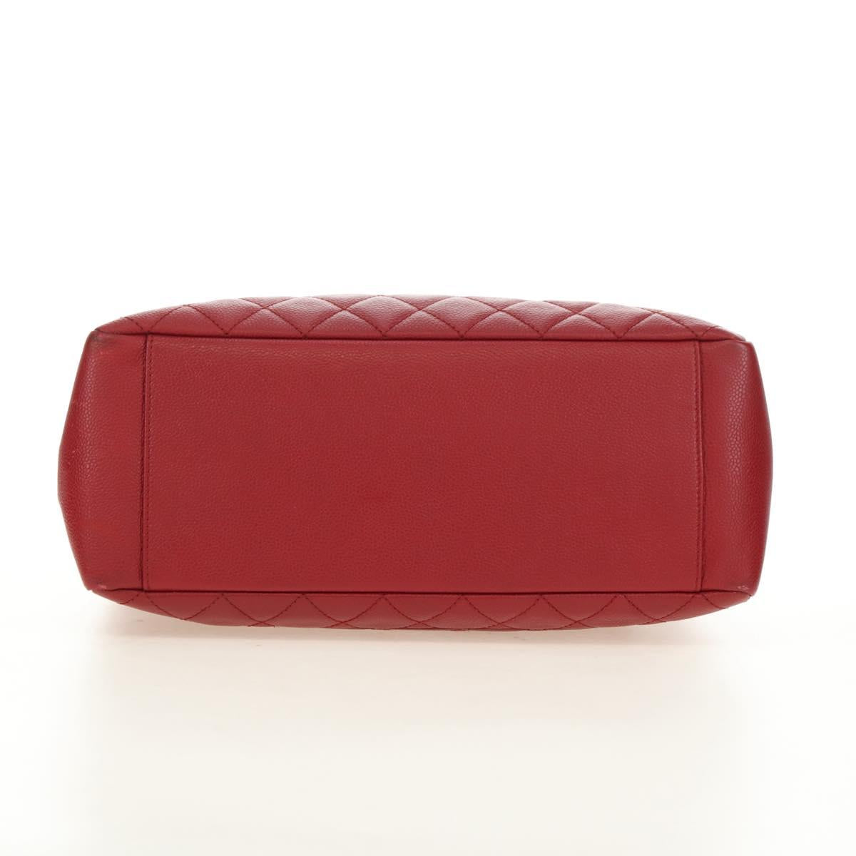 CHANEL GST Matelasse Chain Tote Bag Caviar Skin Red Silver CC Auth ep14654V