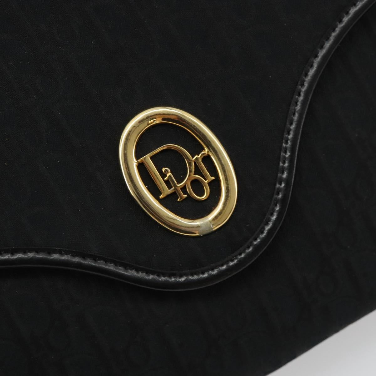 Christian Dior Trotter Canvas Chain Shoulder Bag Black Gold Auth ep14658A