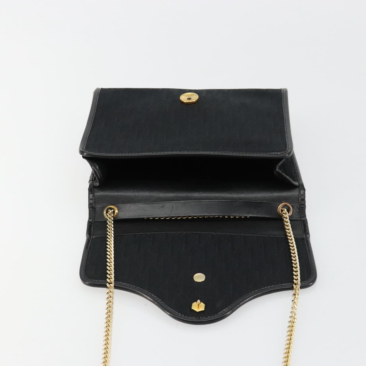 Christian Dior Trotter Canvas Chain Shoulder Bag Black Gold Auth ep14658A