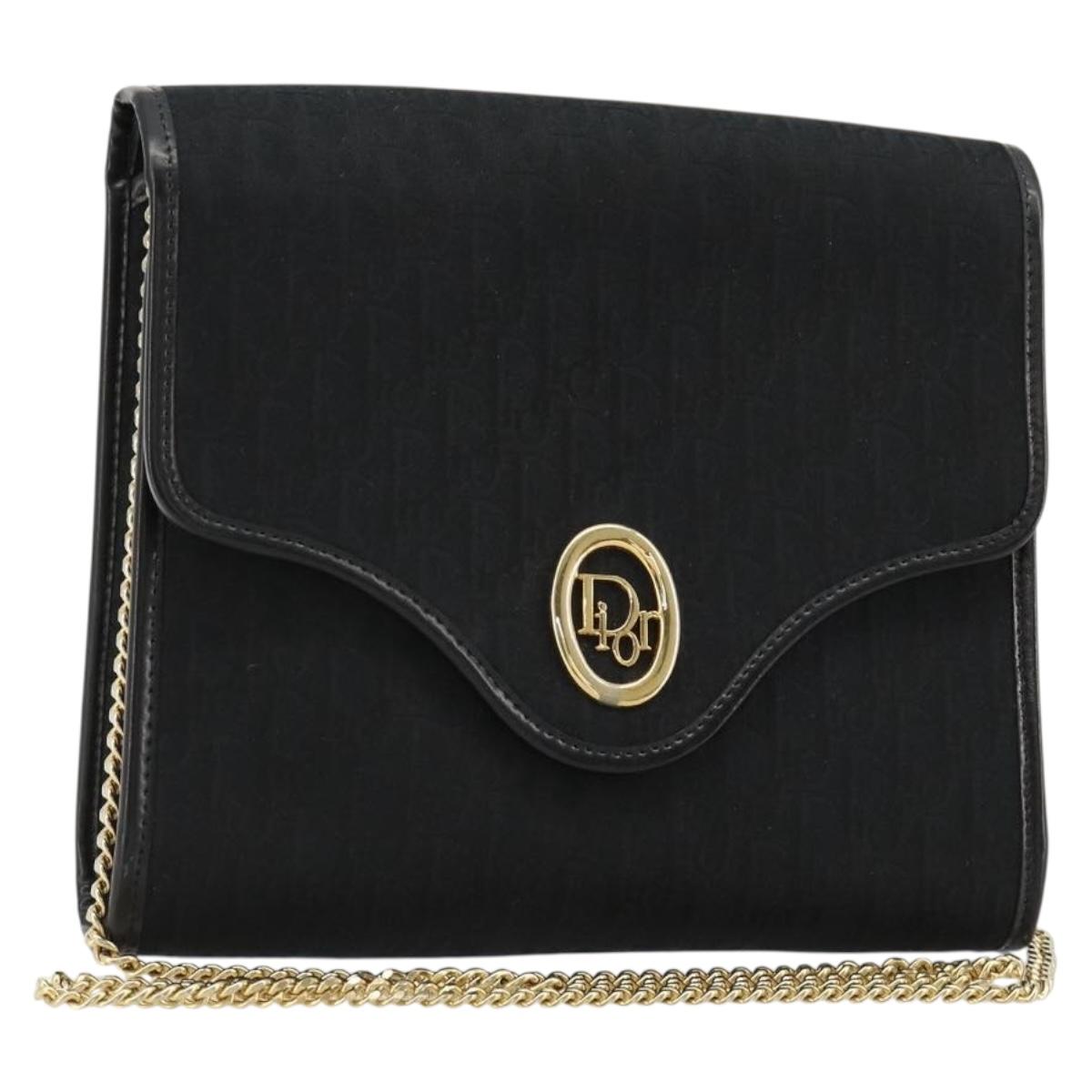 Christian Dior Trotter Canvas Chain Shoulder Bag Black Gold Auth ep14658A