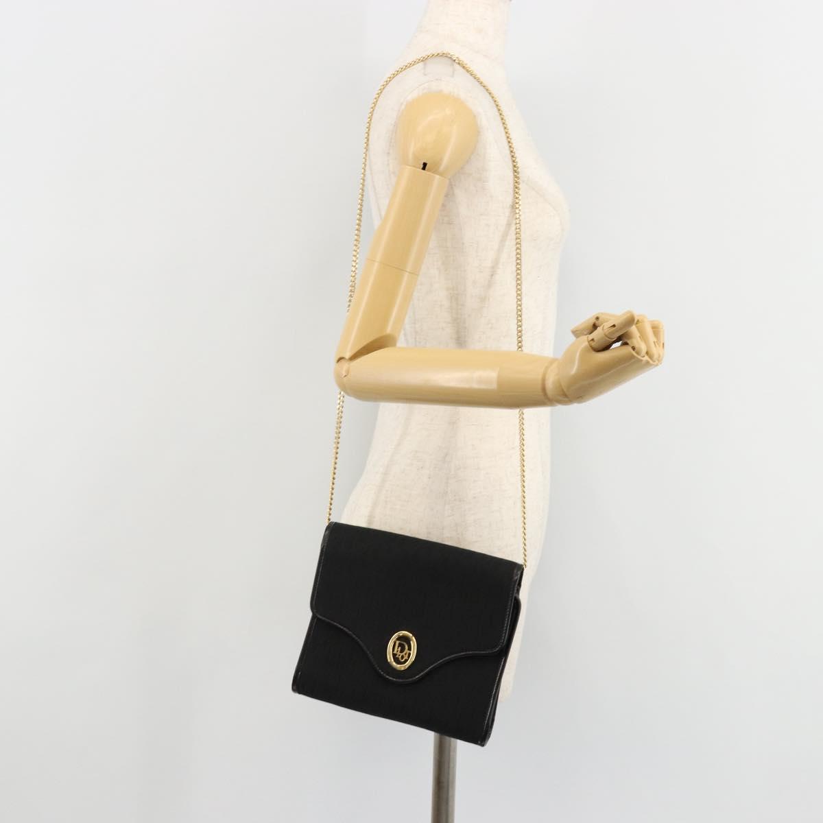 Christian Dior Trotter Canvas Chain Shoulder Bag Black Gold Auth ep14658A